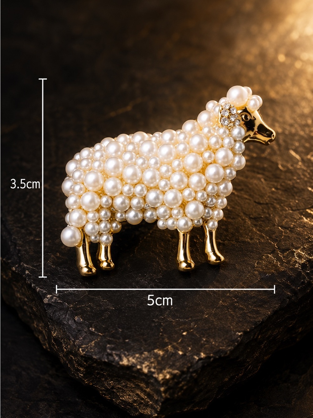 White Pearl accent Sheep Brooch - Gold & Cream/white tones - Picture 7 of 13